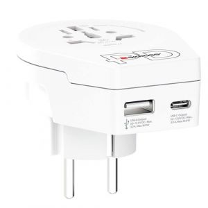 Adaptateur Chargeur de Voyage USB 18W et USB-C 20W Power Delivery Monde vers Europe Skross Blanc