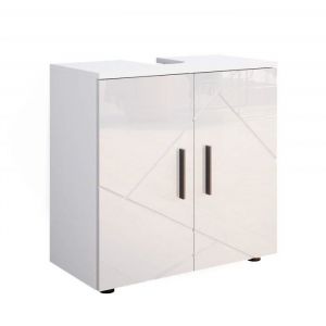 Meuble sous-Vasque Salle de Bain Blanc avec Placard en Bois Blanc Brillant Meuble Bas