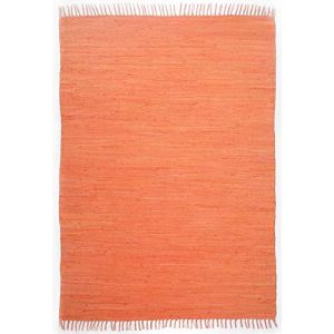 Theko Dhurry | avec taches | tissé plat-tapis en 100% coton; tissé main, lavable, réversible | 90 x 160 cm; terre cuite | Happy Cotton