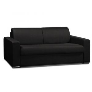 Italian Spirit Canapé convertible 2-3 places ALLURE matelas 20cm sommier lattes 120cm RENATONISI cuir vachette noir