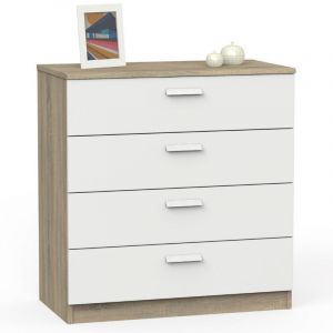 MUEBLES PITARCH Commode Tibet Confortable, Panneau de Particules et mélamine Haute densité, Blanc/Chêne Cambrian, 78x74x40 cm (Alto x ancho x Profundo)