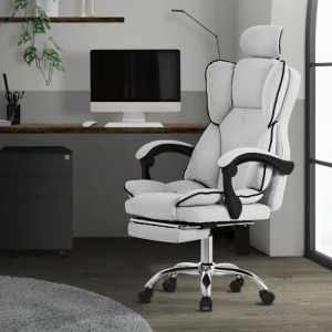 Ml-design - Chaise de Bureau Ergonomique, Gris Clair, Réglable en Hauteur avec Dossier Haut, Chaise Pivotante avec Repose-Pieds, Coussin et