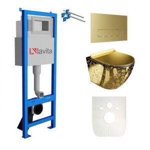 B&acirc;ti-support Lavita LAV 101 &agrave; 40 cm + WC Sofi Slim Golden Eye sans bord + plaque de commande LAV 200.3.5 d'or&eacute;e Kit complet WC