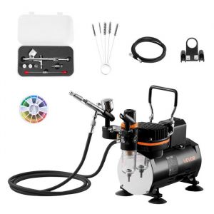 VEVOR Kit A&eacute;rographe avec Compresseur d&rsquo;Air 1/6 HP, Compresseur A&eacute;rographe Professionnel &agrave; Double Action, avec 1 Pistolet, 3 Buses, Tuyau,1 Kit de Nettoyage, D&eacute;coration P&acirc;tisserie Onglerie Mod&eacute;lisme