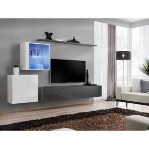 Image de Meuble TV Mural Design " XV" 250cm Gris & Blanc Prix