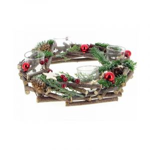 Silumen - Centre de table Noël 4 support bougie Ø30cm - Bois