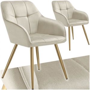 TecTake Lot 2 chaises de salle à manger avec aspect velours capitonné crème/or