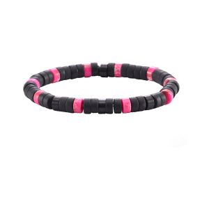 Image de Bracelet Perles Heishi Agate Noire Mate Jaspe Rose Rouge Imp&eacute;rial