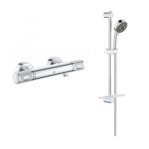 Image de Grohe Mitigeur thermostatique de douche Mural Precision Feel THM + Ensemble de douche 4 jets avec barre Vitalio Comfort 100 chromé