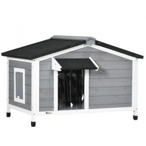 Pawhut Niche dextérieur pour chien Petite niche pour chien avec toit en asphalte pliable 2 portes fenêtres 97x72x65 cm Gris