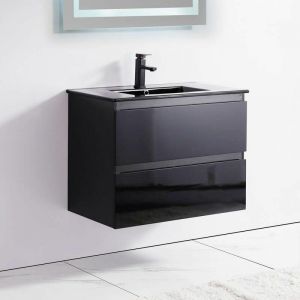 Rue du Bain Meuble de salle de bain 2 Tiroirs - Noir - Vasque - 80x46 cm - Dark