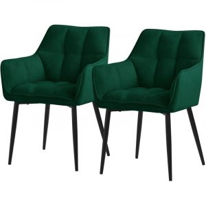ML-Design Lot de 2 Chaises Salle à Manger en Tissu Éponge, Vert Foncé, Chaises Cuisine avec Assise Rembourrée Épaisse et Pieds Métalliques, Dossier