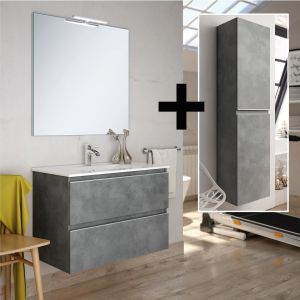 Ensemble meuble de salle de bain 60cm simple vasque + colonne de rangement - ciment (gris) - balea