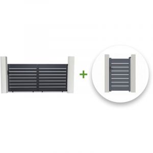 Casanoov - Pack portail coulissant vogel 350x160cm + Portillon vogel 100x160cm Gris
