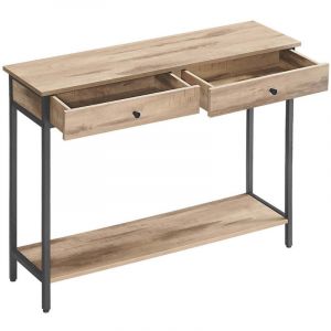 Table console table d'entr&eacute;e bout de canap&eacute; avec 2 tiroirs cadre en acier pour entr&eacute;e chambre salon style industriel marron rustique et noir