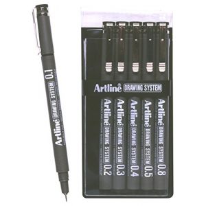 Artline Pochette de 6 feutres &agrave; dessin 0,1 / 0,2 / 0,3 / 0,4 / 0,5 / 0,8 mm