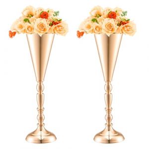 VEVOR Vase de mariage, lot de 10, support de fleurs de mariage de 43 cm de haut, vase or en métal en forme de trompette pour centre de table, pour dîner, cérémonie, anniversaire, événement, décoration