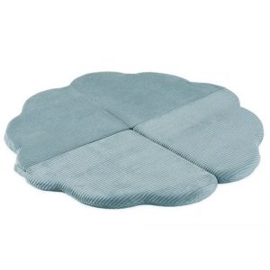 Tapis fleur 115x115x5 cm velours côtelé bleu