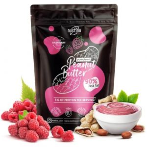 Beurre de Cacahuète en Poudre Nustino – Framboise – Sans Sucre – 90 % de Matières Grasses en Moins Riche en blanc 400g