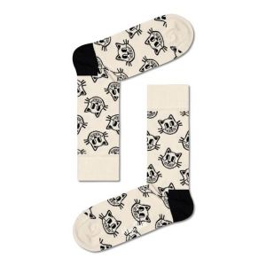 Happy socks Chaussettes hautes et mi-bas Cat Taille 36-40 Beige et Noir