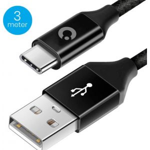 Auronic C&acirc;ble USB-C - 3M - 2,4A - USB C vers USB-A - Nylon tress&eacute; - Noir