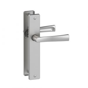 Vachette Poign&eacute;e de porte sur grande plaque - aluminium chrome satin&eacute; - Flex bec-de-cane ASSA ABLOY