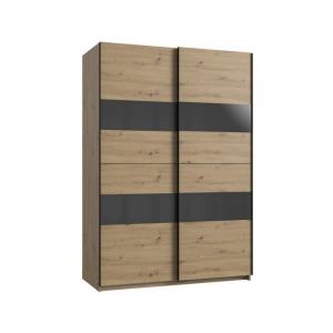 Calicosy Armoire 2 portes coulissantes avec insert - L135 cm - 135 cm X 65 cm X 200 cm Chêne Artisan