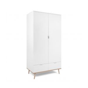 Image de Calicosy Armoire 2 portes 2 tiroirs + barre penderie H180 x L90 cm