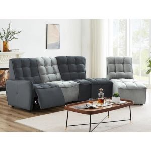 Kauf unique Canap&eacute; d'angle relax &eacute;lectrique modulable en velours gris clair et anthracite alford Gris clair, Gris anthracite