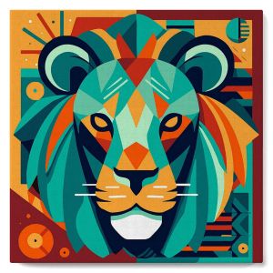 Mini peinture au numéro : Lion Art Déco - toile tendue sur chassis
