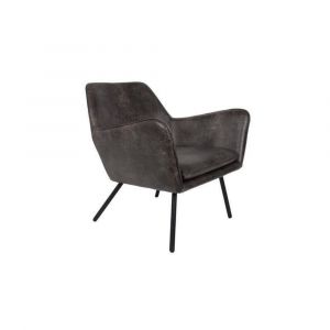 Fauteuil lounge aspect cuir vintage gris très foncé