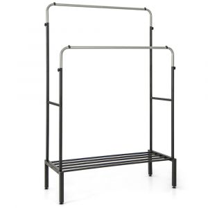 Portant à vêtements à double barre réglable en hauteur portant à vêtements métallique robuste pour suspendre les vêtements organisateur de vêtements noir et argent 20_0009103