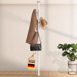 LOBUX - Porte-manteau extensible, 5 crochets [blanc, 110-310cm] - porte-manteau télescopique stable - porte-manteau peu encombrant en métal - valet de chambre - porte-manteau de couloir - porte-manteau balcon