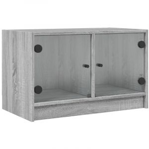 VidaXL Meuble TV avec Portes en Verre, Armoire de Télévision avec Rangement, Meuble Télé Salon Salle de Séjour Intérieur, Moderne, Sonoma Gris