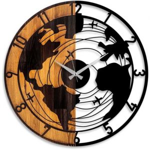 Horloge en bois et métal Clock Mappemonde