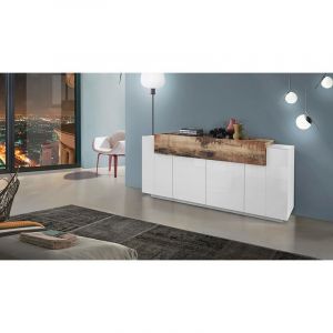 Alter Buffet moderne 5 portes, Made in Italy, Buffet de cuisine, Buffet design de salon, cm 200x45h86, Couleur blanc brillant