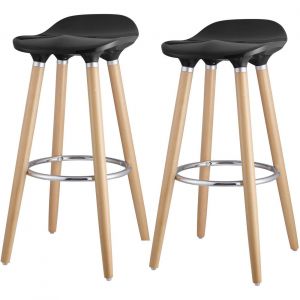 Lot de 2 - Tabouret de bar OLLO Noir - assise Plastique dur ABS pieds Metal