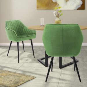 ML-Design Lot 2x Chaises de Salle à Manger - Vert - Style Moderne - Dossier/Accoudoirs Rembourrée Aspect Velours - Pieds en Métal