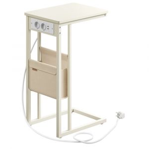 Table d’appoint avec multiprise forme de c pieds réglables blanc crème