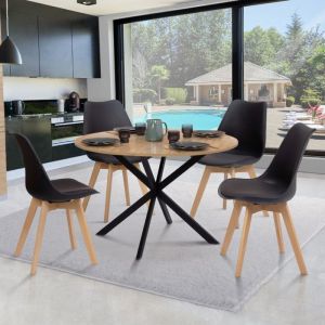 Idmarket Ensemble table à manger ronde ALIX 110 cm bois et noir et 4 chaises SARA noires