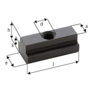 Forum Ecrou pour rainures en T modèle long d x rainure en T : M14 x 16 Cote a 157 mm Cote e 25 mm Cote l : 50 mm Cote h : 18 mm Cote k : 9 mm