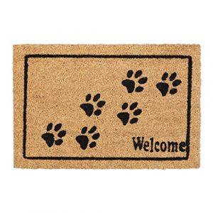 Relaxdays Paillasson coco Welcome avec pattes, 60x40 cm, tapis d'entrée, intérieur, extérieur, antidérapant, nature/noir