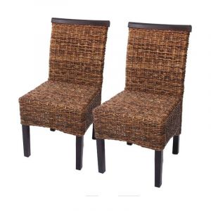 D&eacute;coshop26 Lot de 2 chaises en rotin banane tress&eacute;e pieds marron fonc&eacute;s CDS04005