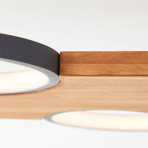 Brilliant AG Plafonnier LED Cheesy en bois, &agrave; 4 lampes
