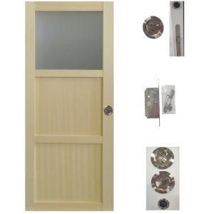 Image de Porte Coulissante Bois Ayous 2 Panneaux + 1 Vitrage H204 X L73 + Serrure &agrave; Condamnation Gd Menuiseries