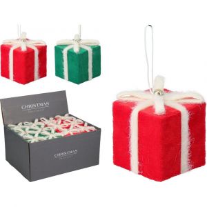 PAQUET CADEAU DÉCO SUSPENSION 6X6X7CM ROUGE VERT
