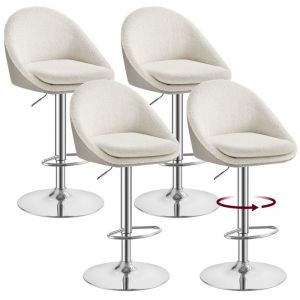 Tabouret de Bar, Lot de 4, Chaise de Cuisine, Réglable en Hauteur, Pivotant à 360°, avec Dossier, Socle, Repose-pieds, Acier, Bar, Salle à manger,