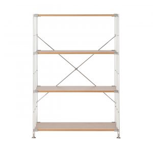 &Eacute;tag&egrave;re en acier inoxydable plaqu&eacute;e ch&ecirc;ne large ‐ 4 niveaux (Dont Eco part. 2,80 &euro;)