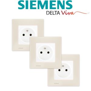 Image de Siemens LOT 3 Prise 2P+T Blanc Delta Viva + Plaque Beige