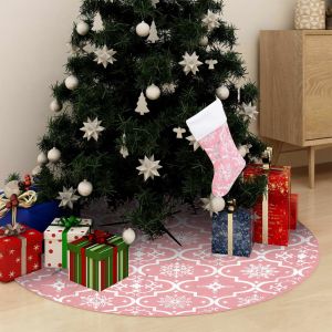 Image de VidaXL Jupe de sapin de Noël de luxe avec chaussette Rose 150 cm Tissu